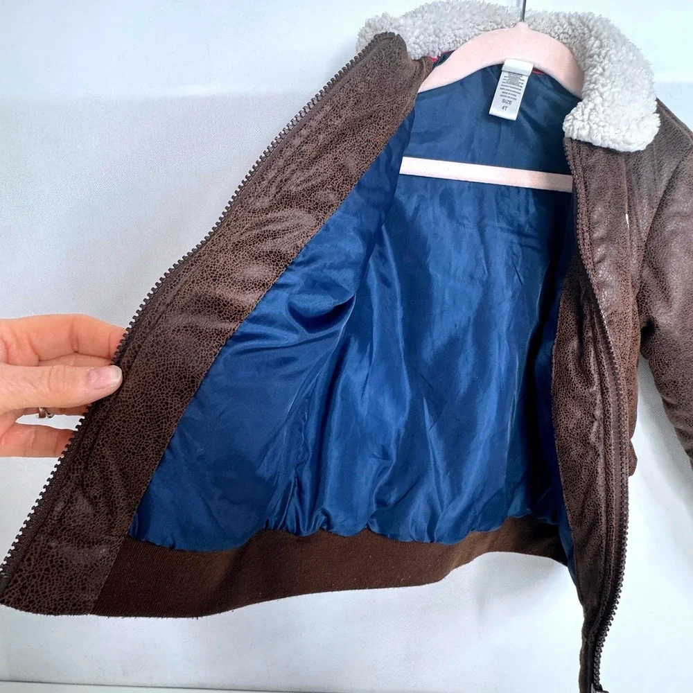 LITTLE ME Aviator Bomber Jacket 4T Brown Fighter Jet Pilot Top Gun Flight Jacket